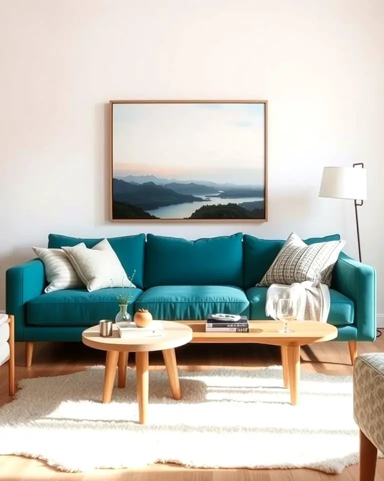Teal Couch with Scandinavian Minimalism