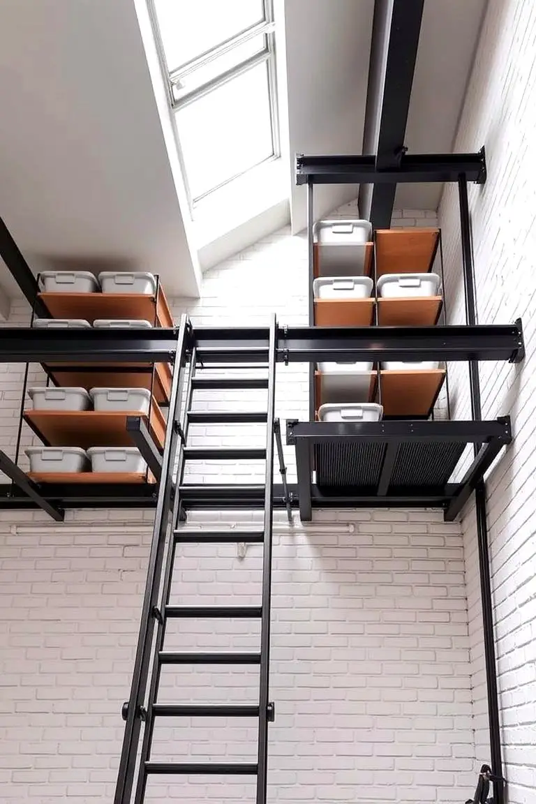 Sliding Ladder Storage for High Reaches