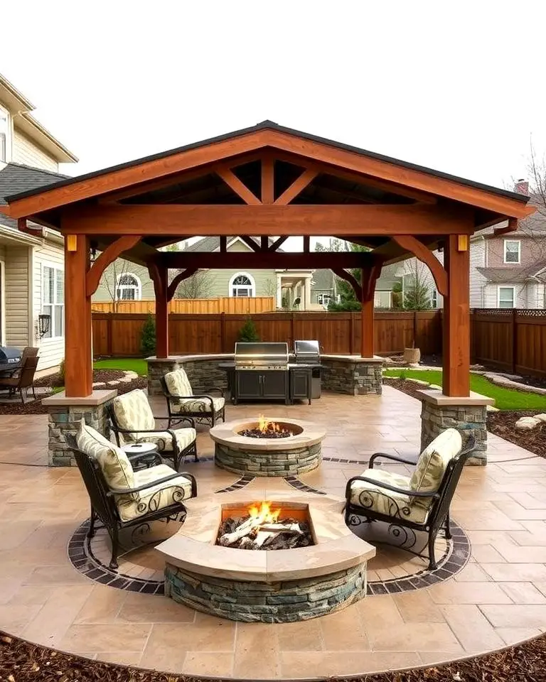Stamped Concrete Patio with Fire Pit and Gazebo