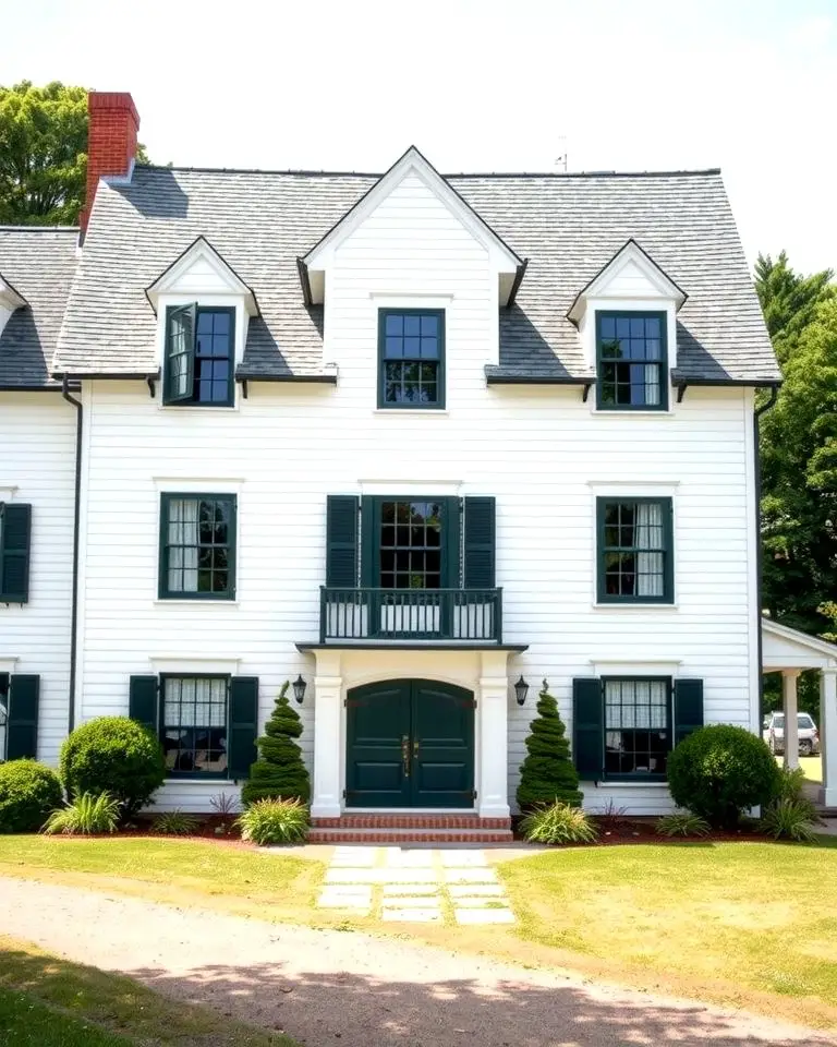 Classic White Farmhouse with Contrasting Black Frames