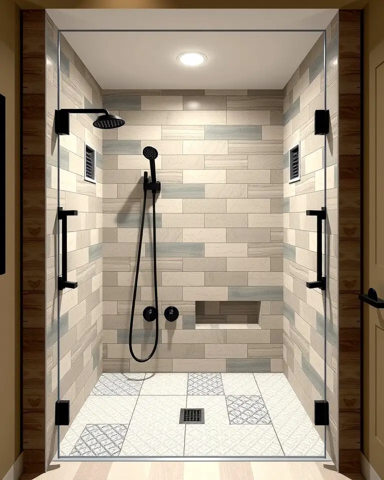 Double Shower with Contrasting Tile Designs