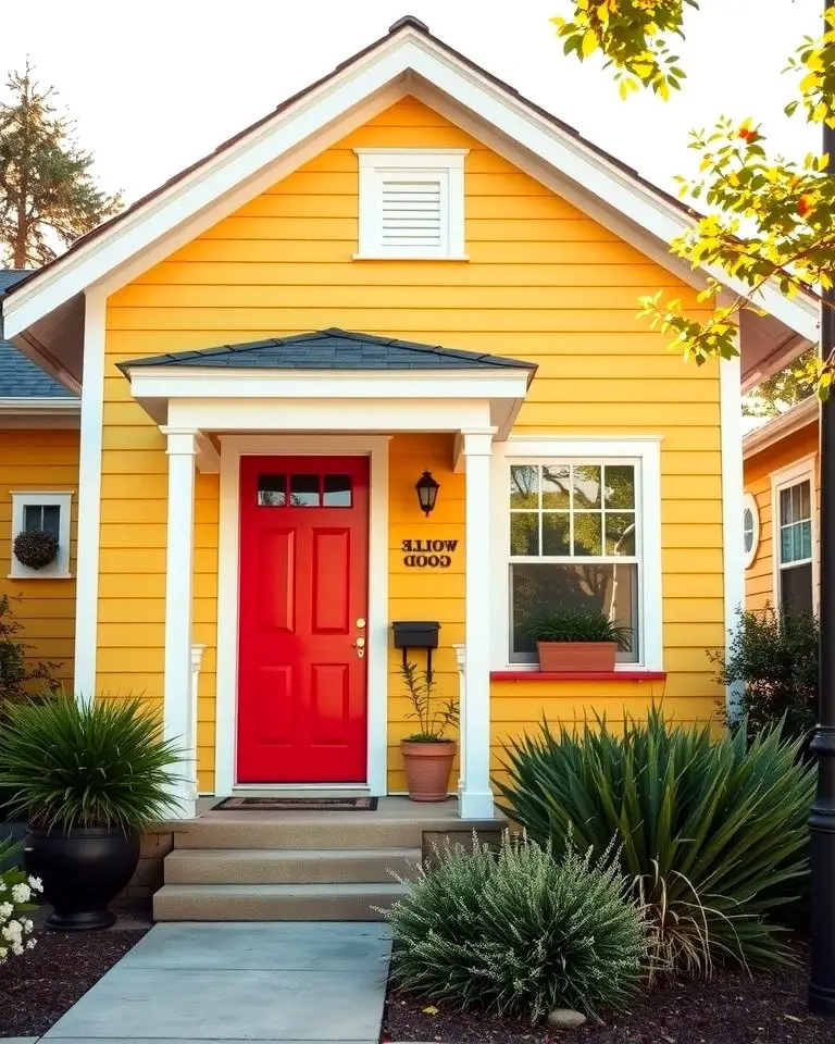 Yellow with Contrasting Red Door