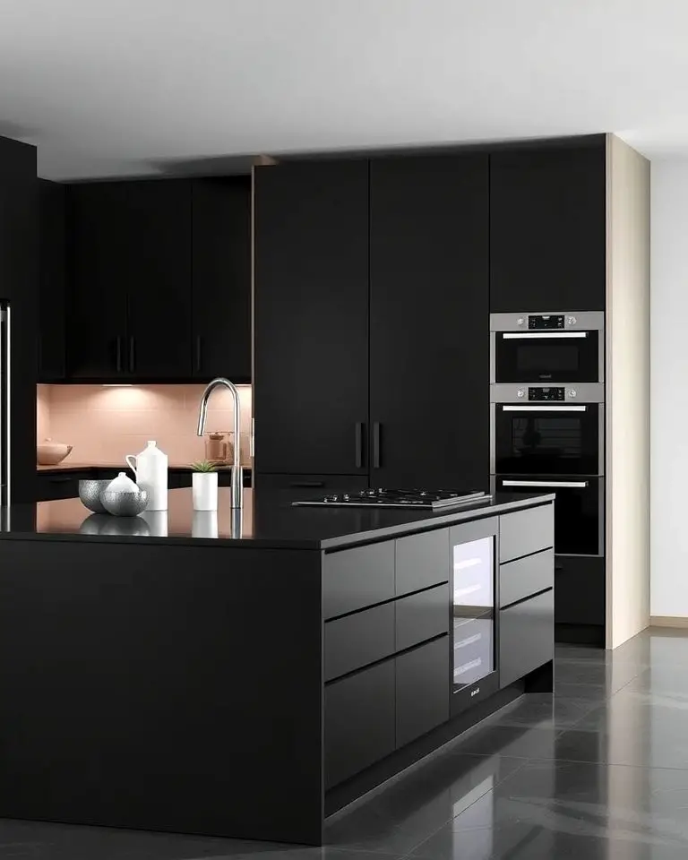 Black Island with Integrated Appliances