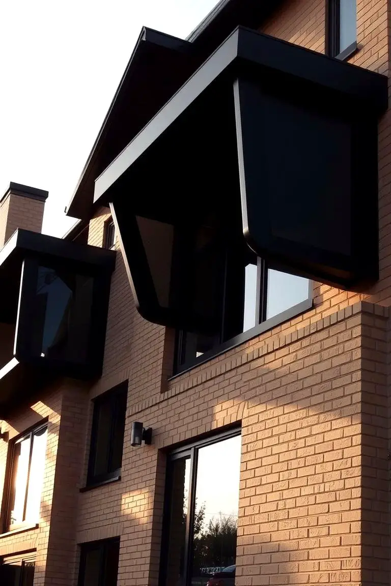 High-Contrast Beige Brick and Black Accents