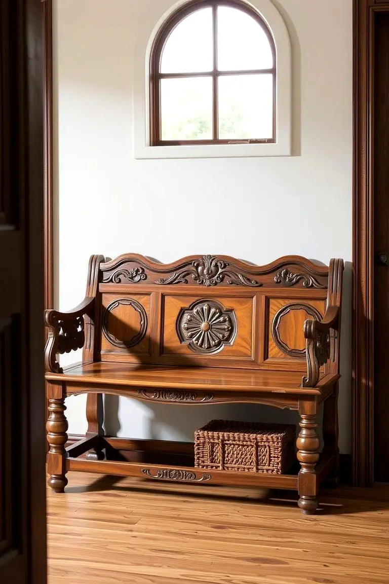 Classic Carved Wood Bench