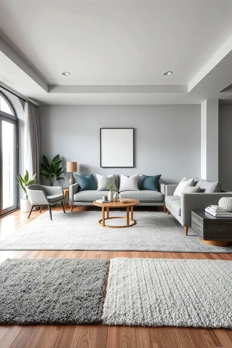 Layered Rugs in a Gray Room