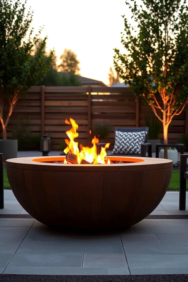 Modern Rustic Fire Pit with Wood Accents