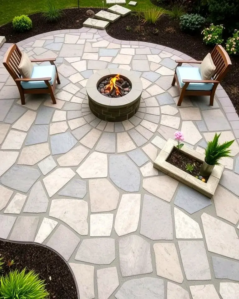 Flagstone Patio with Embedded Fire Pit