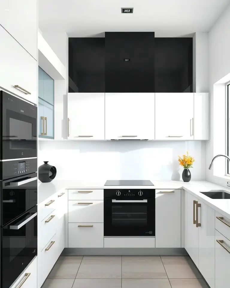 Sleek Contrast with White Cabinets