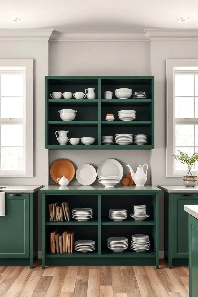 Open Shelving in Dark Green
