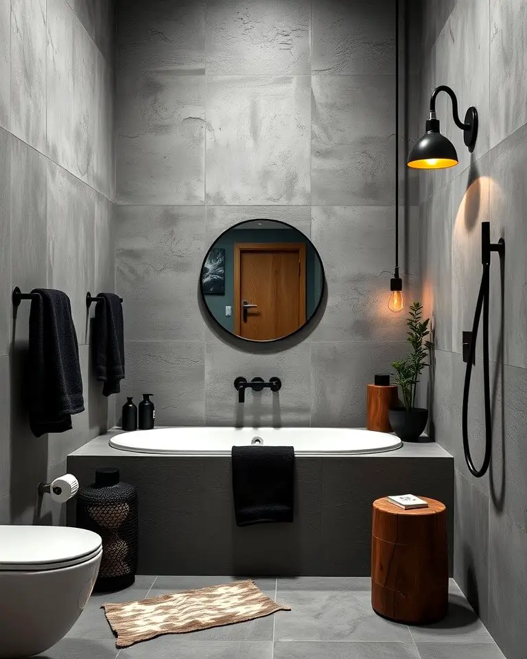 Grey Cement Walls with Black Accents