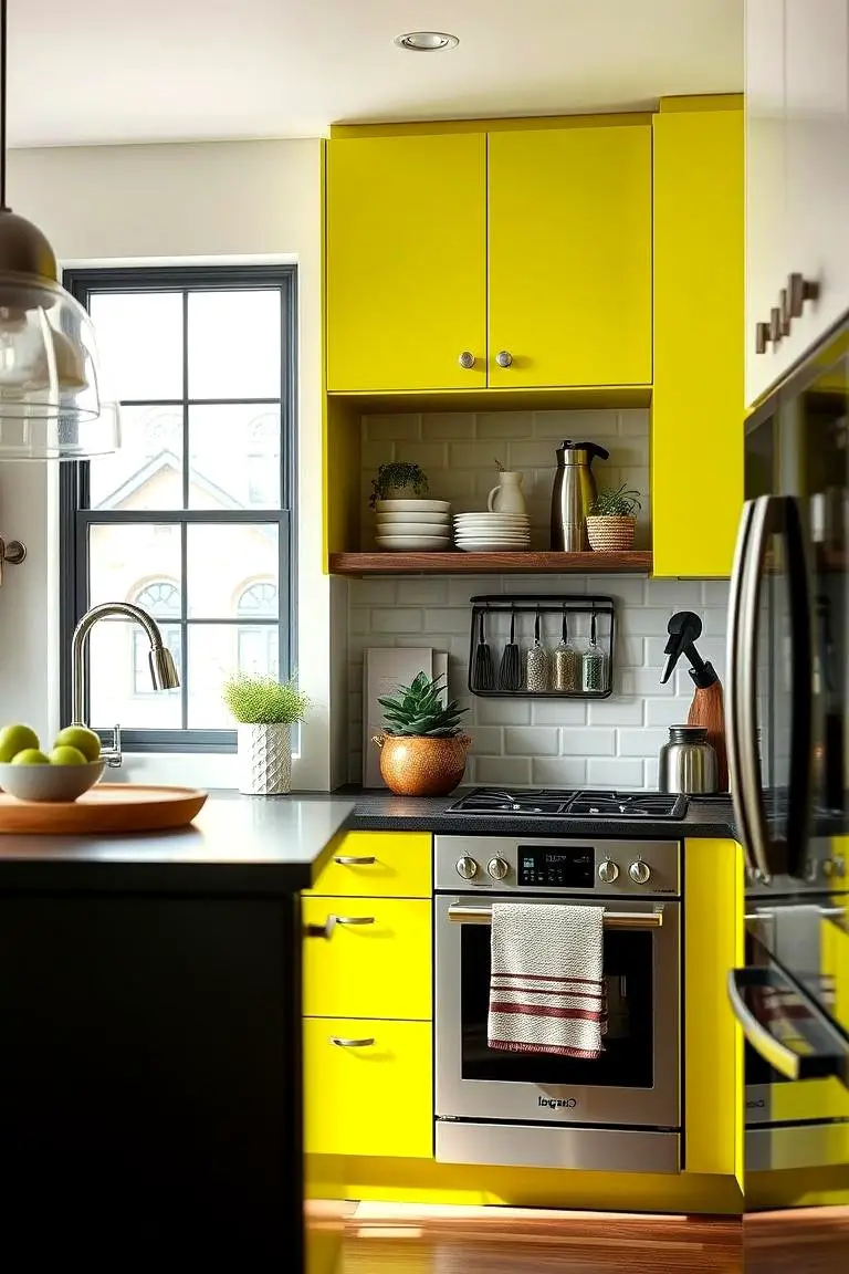 Bold Chartreuse Accent Cabinets