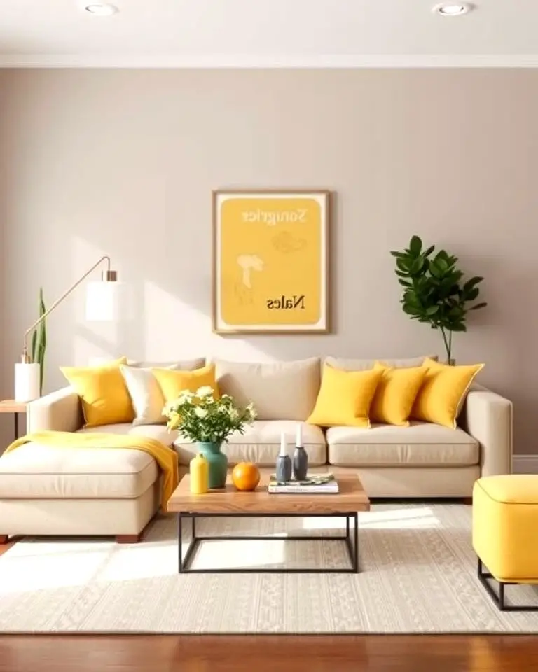 Taupe with Pop of Yellow