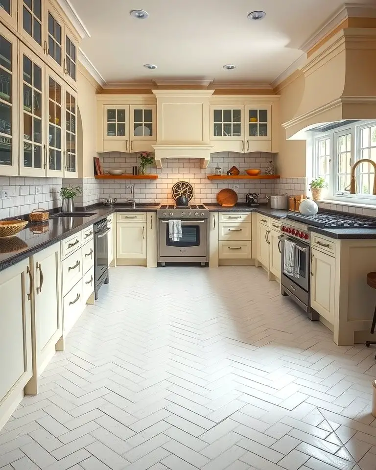 White Herringbone Tile Flooring