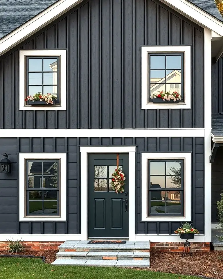 Black Exterior with Vertical and Horizontal Siding Mix