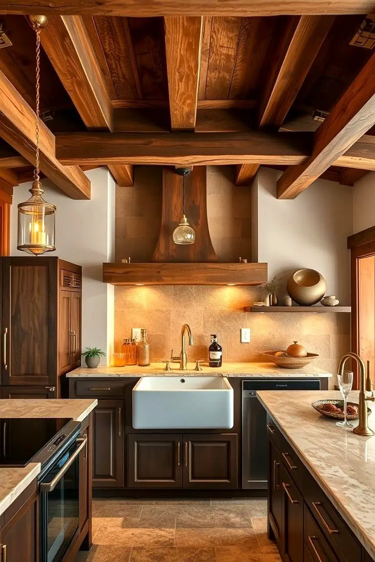 Rustic Kitchen Design with Elegant Gold Details