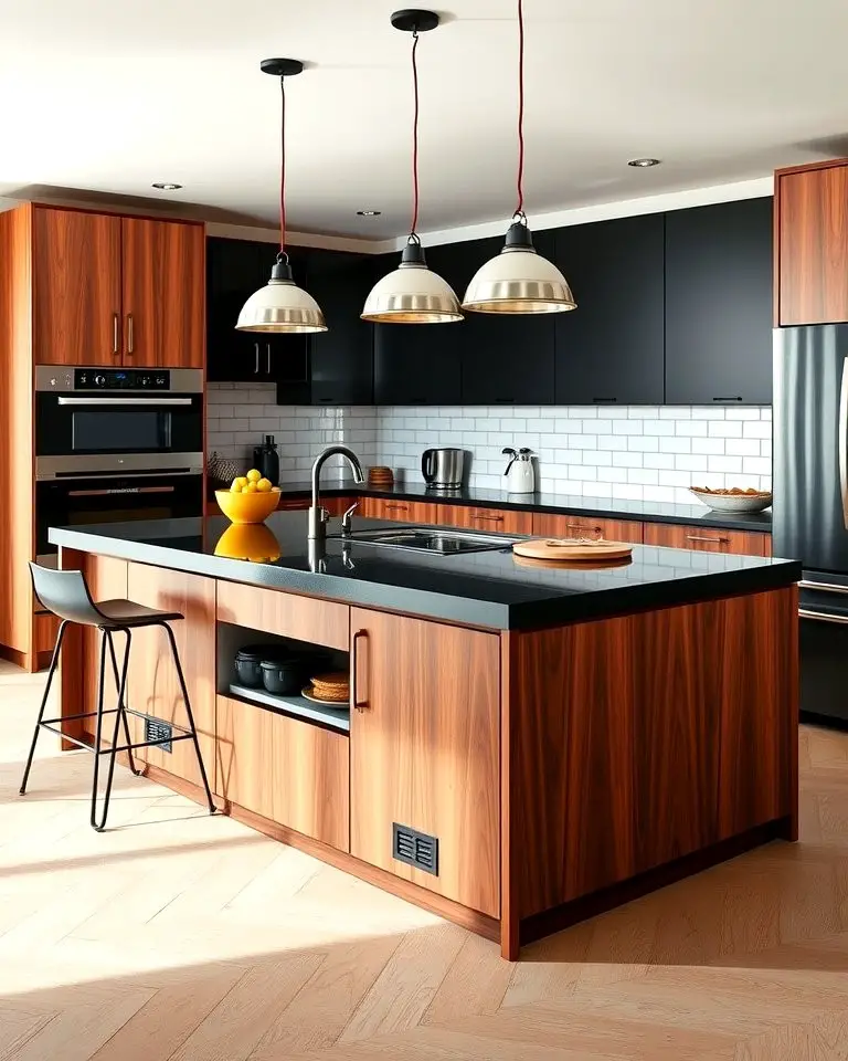 Black and Brown Kitchen Island