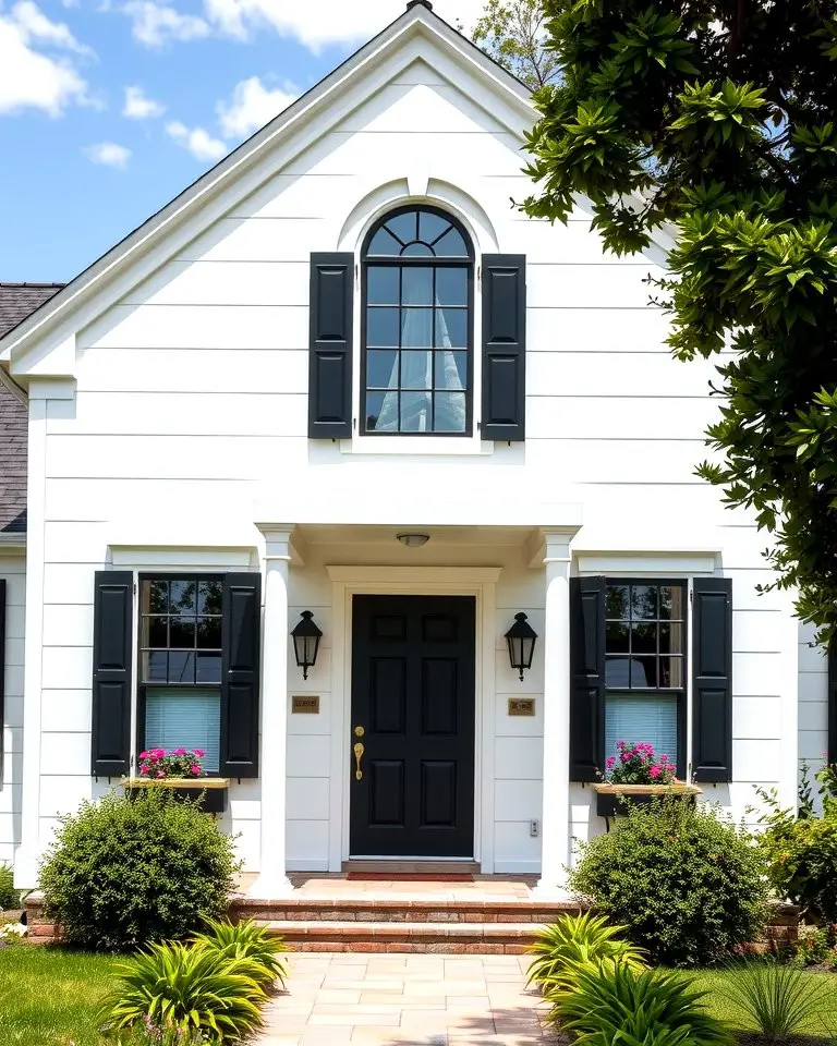 Black Shutters to Complement Black Window Frames