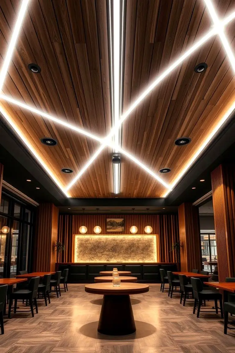Illuminated Wood Slat Ceiling with LED