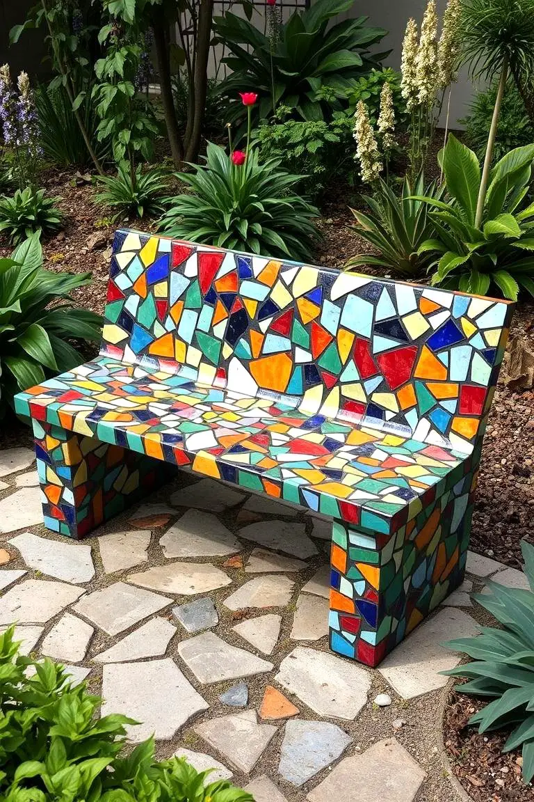 Artistic Mosaic Garden Bench