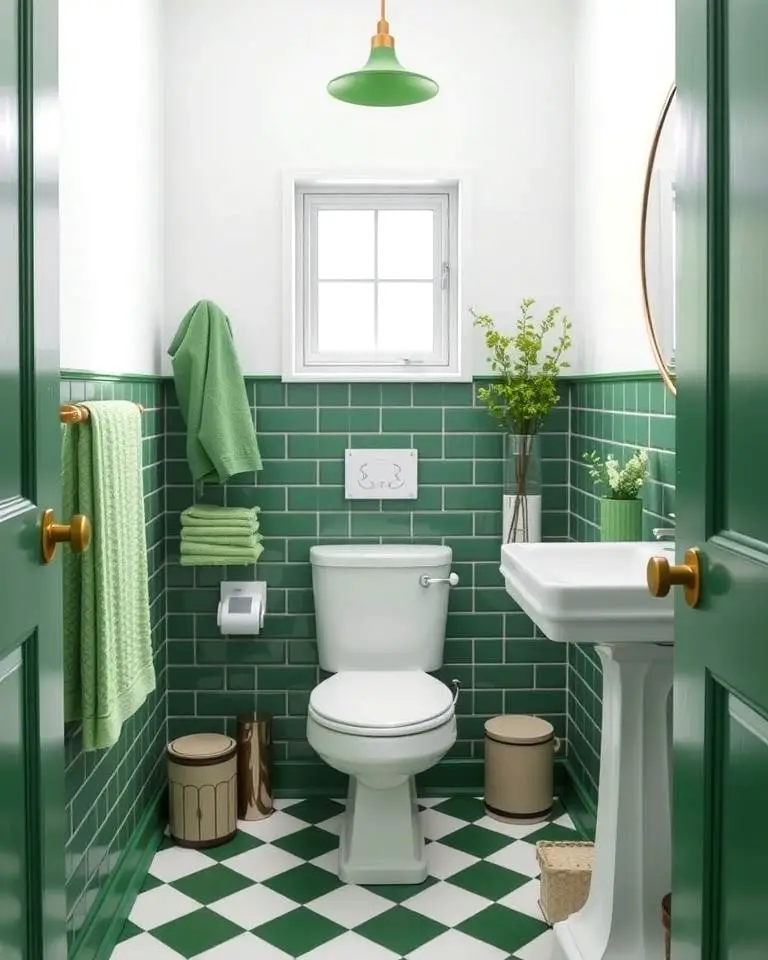Green and White Checkerboard Flooring