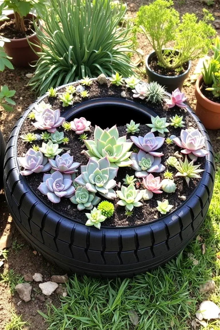 Upcycled Tire Succulent Garden