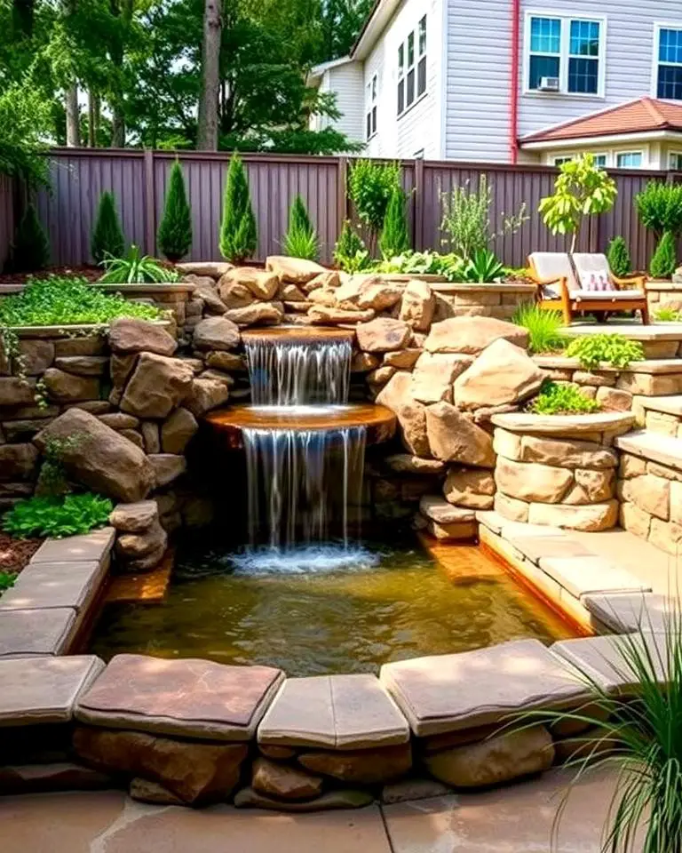 Sunken Patio with Waterfall Feature