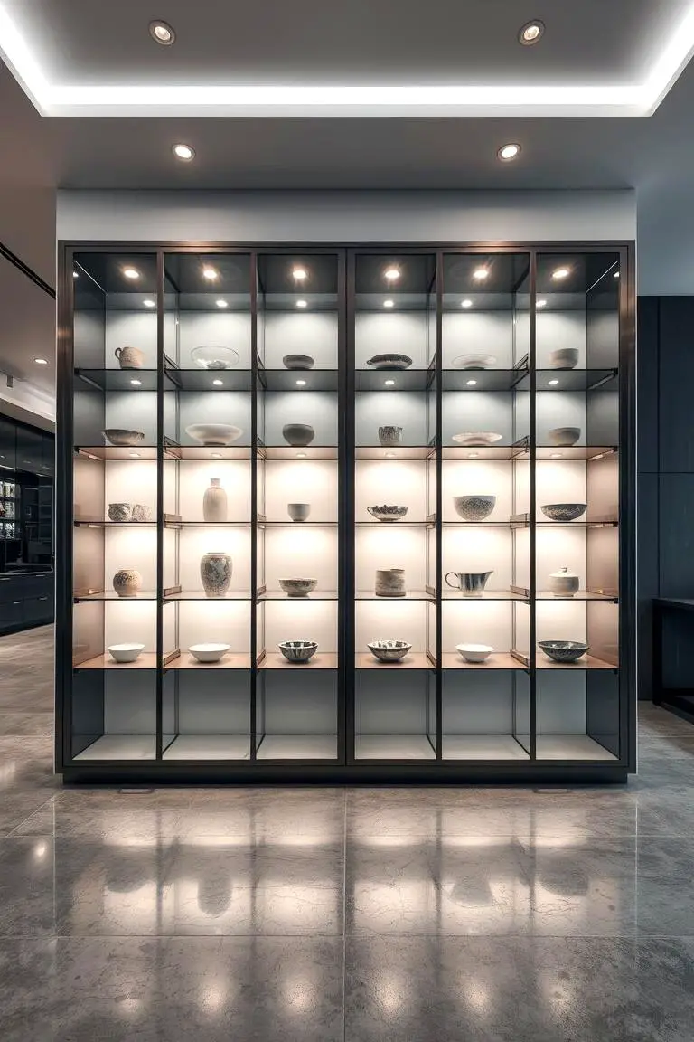 Sleek Glass-Front Cabinets