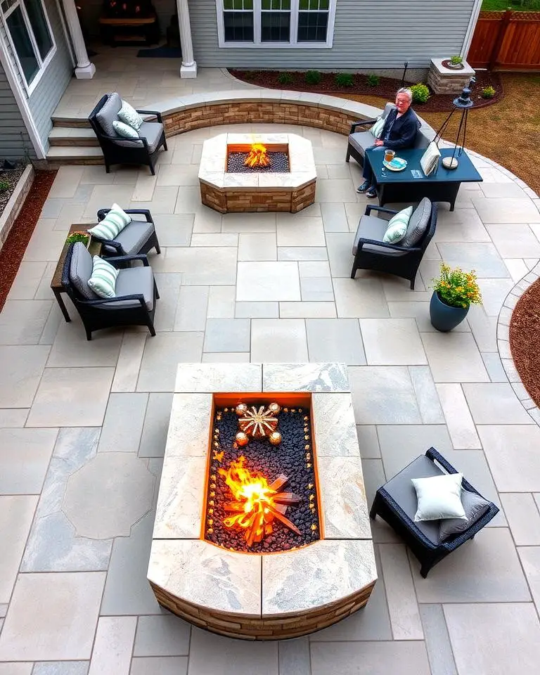 Large Stamped Concrete Patio with Oversized Fire Pit