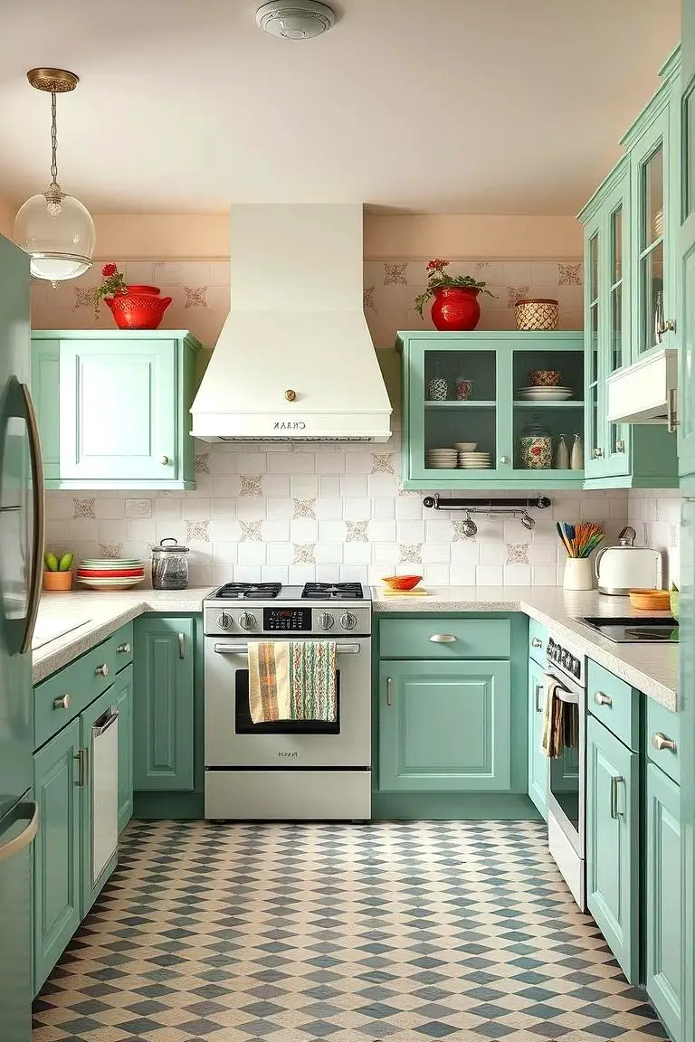 Retro Seafoam Green Cabinets