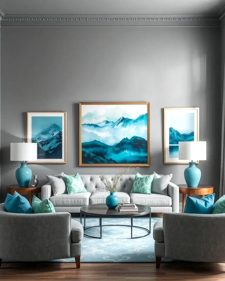 Grey Walls with Teal Artwork
