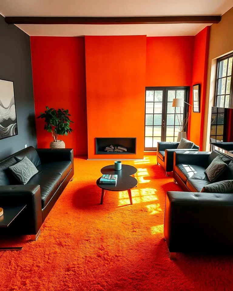 Orange Carpet with Black Furniture