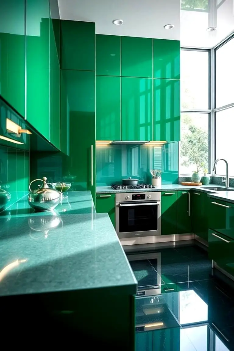 Lustrous Emerald Green Gloss Cabinets