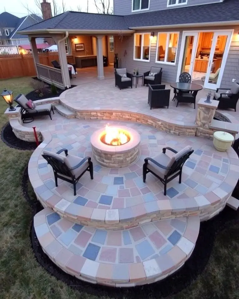 Multi-Level Patio with Tiered Fire Pit