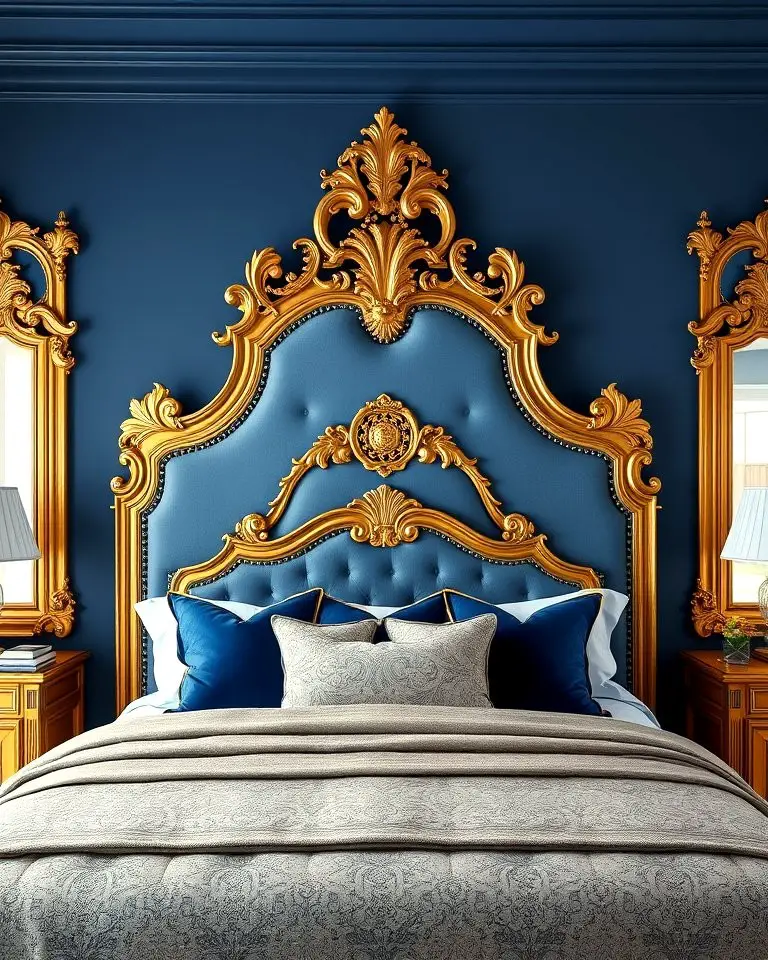 Gold Headboards with Blue Accents