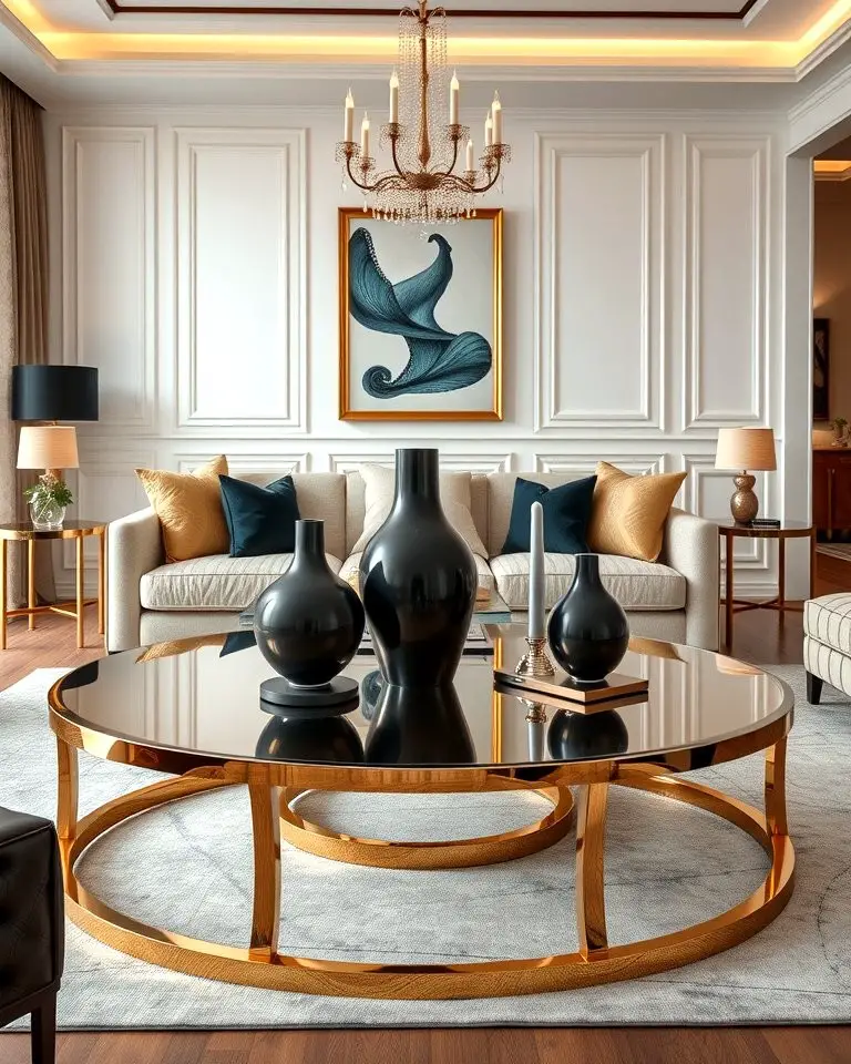 Gold Coffee Table with Black Accents