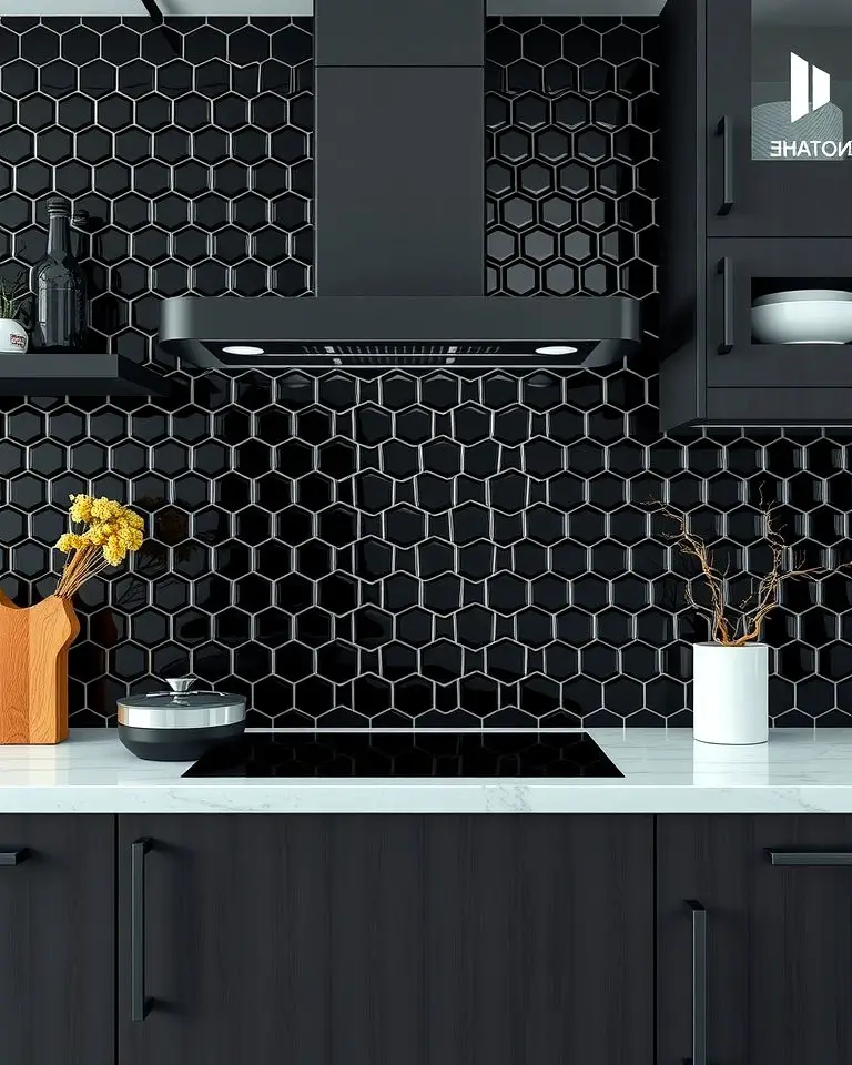 Black Hexagonal Tile Backsplash