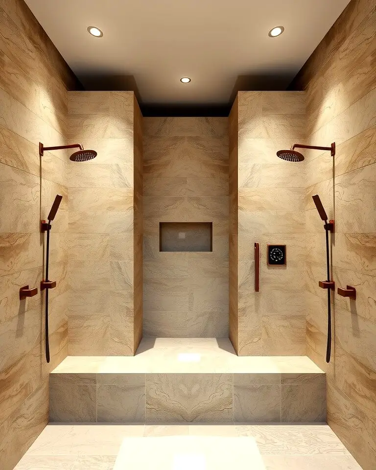 Double Shower with Natural Stone Walls