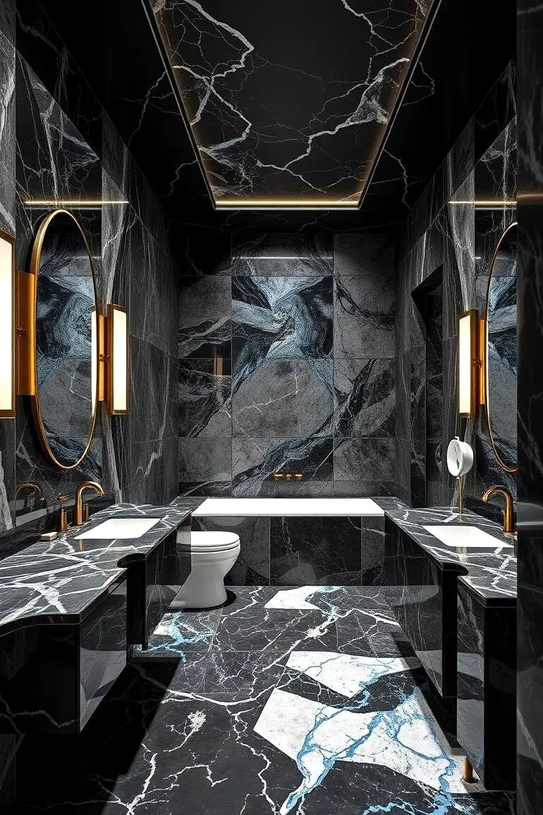 Mixed Black Marble with Blue Inlays