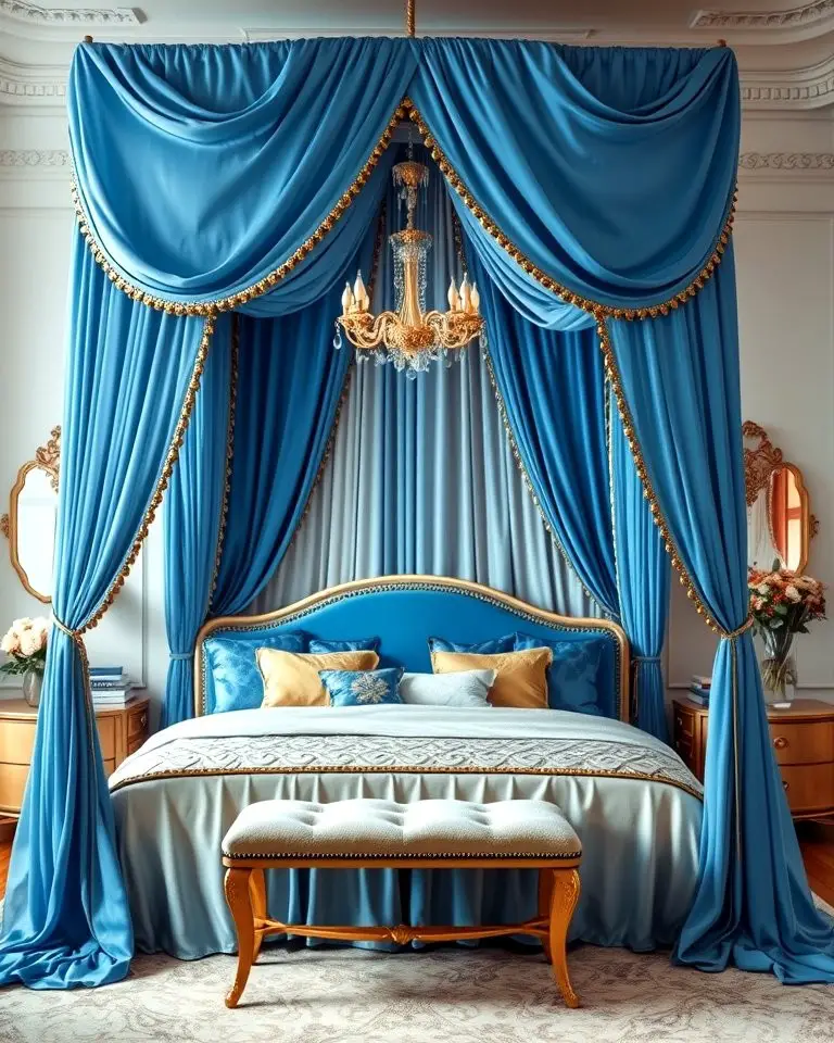 Blue and Gold Bed Canopies