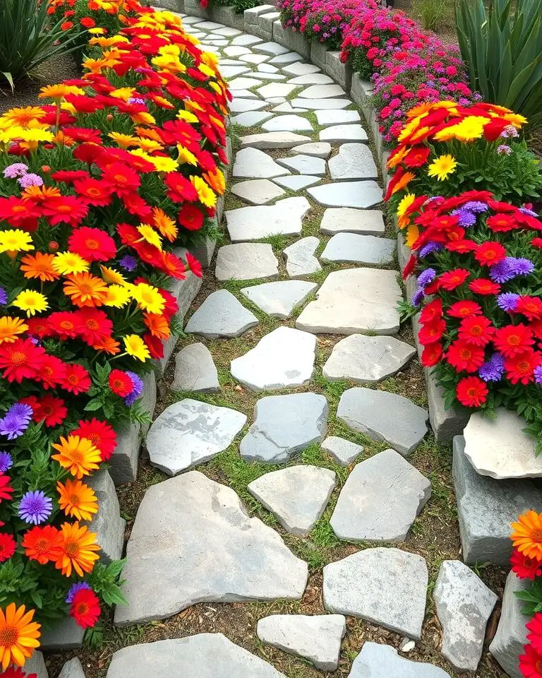 Natural Stone Path with Flower Borders