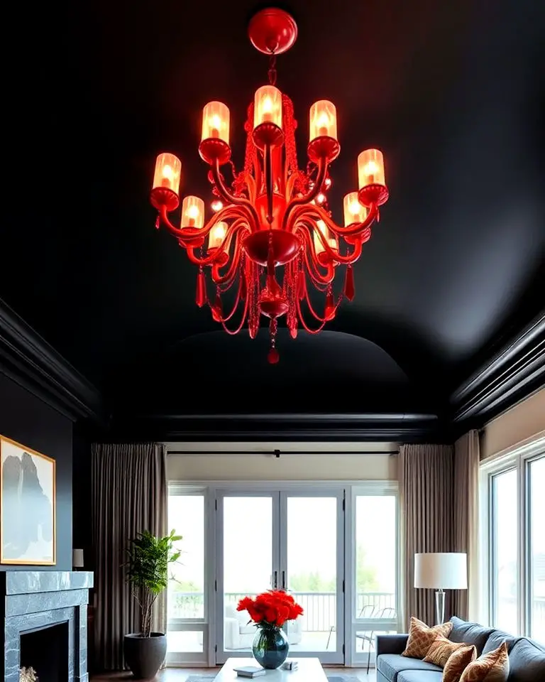 Black Ceiling with Red Chandeliers