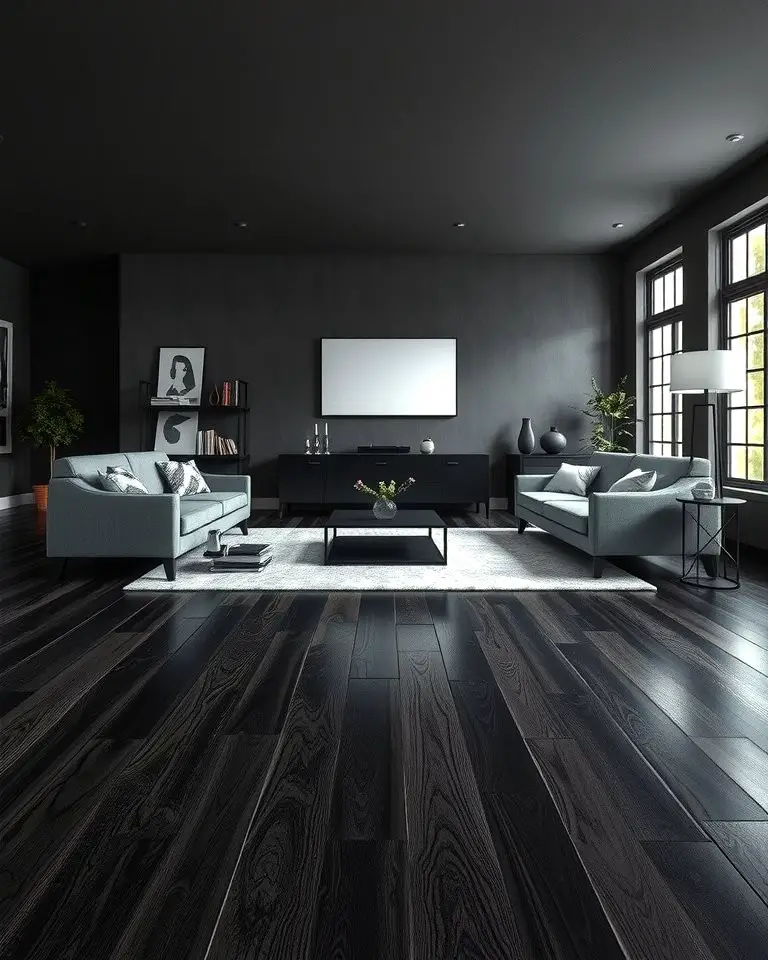 Charcoal-Stained Wood Floors