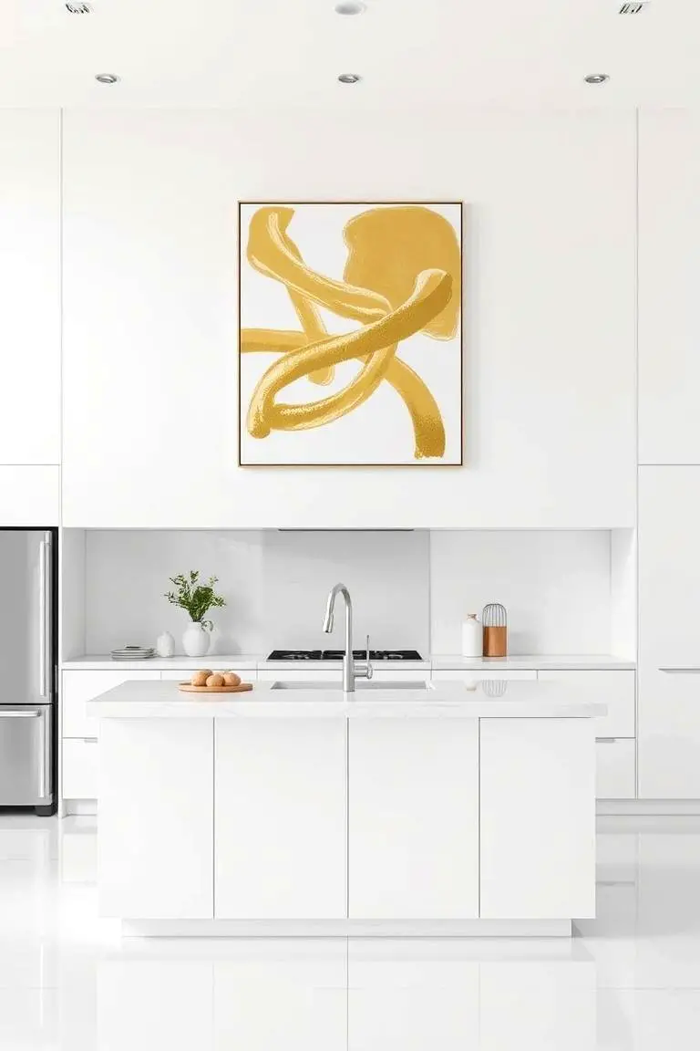 Sleek White Walls with Striking Gold Artwork
