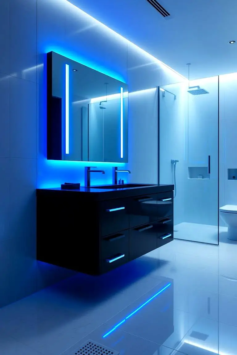 Black Vanity with Blue LED Lighting Highlights