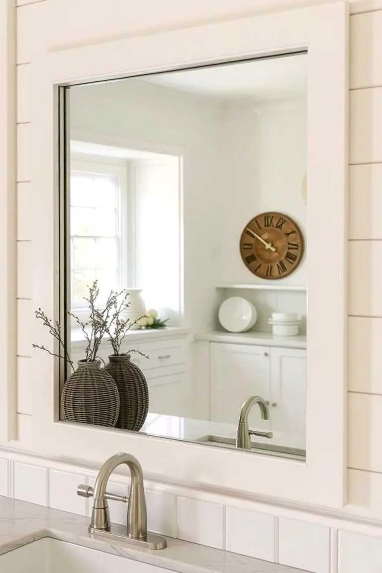 Shiplap Wainscoting Around Mirrors