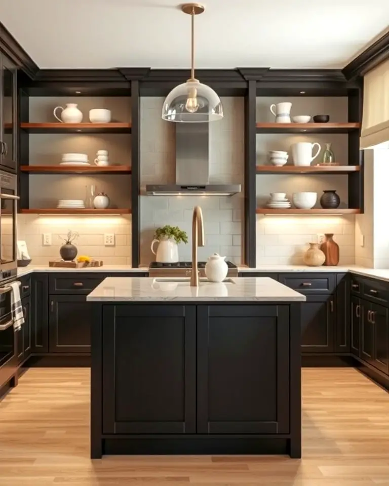 Black Island with Open Shelving