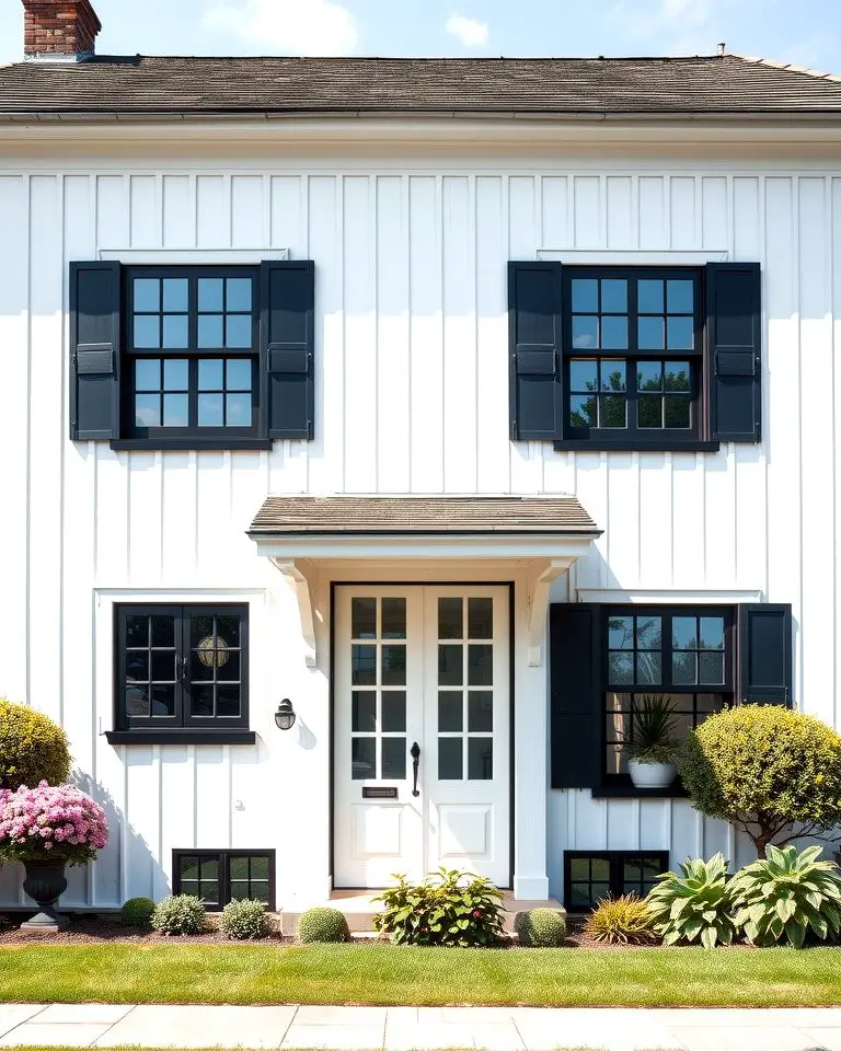 White Board-and-Batten Siding with Black Windows