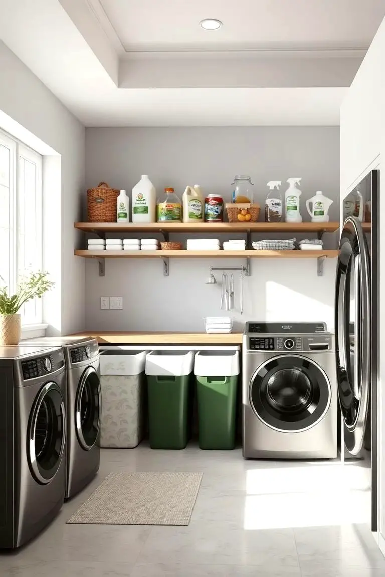 Integrated Recycling and Laundry Shelf System