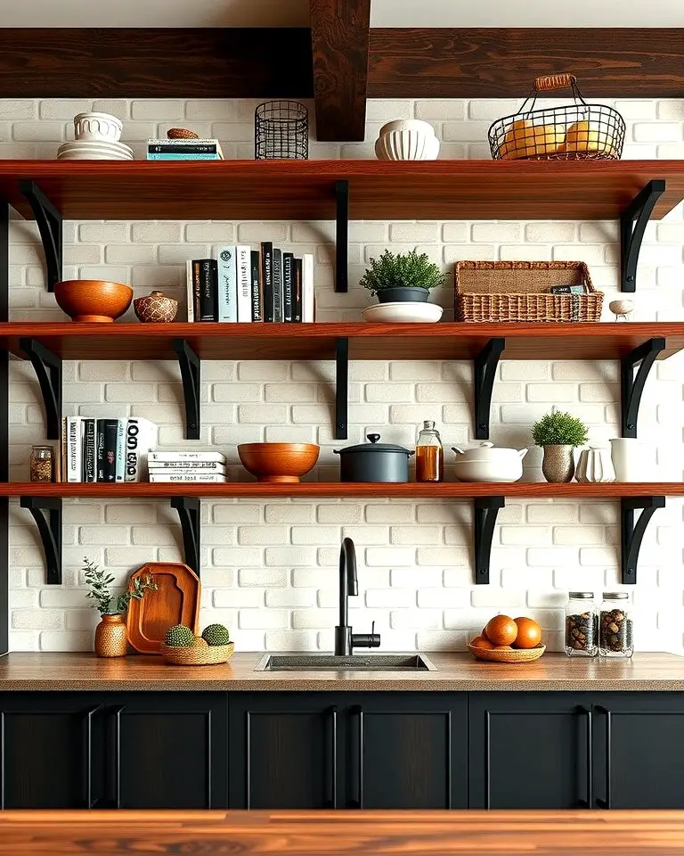 Open Shelving with Black Brackets